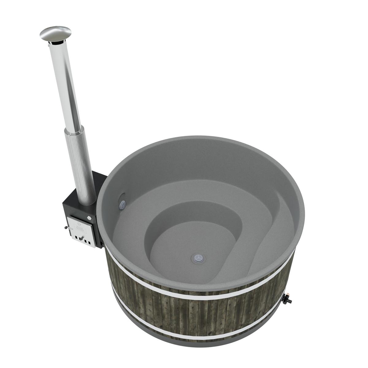 Kunststoff Badefass Family L (Ø 200 cm) Fichte (Kohleschwarz gebeizt)