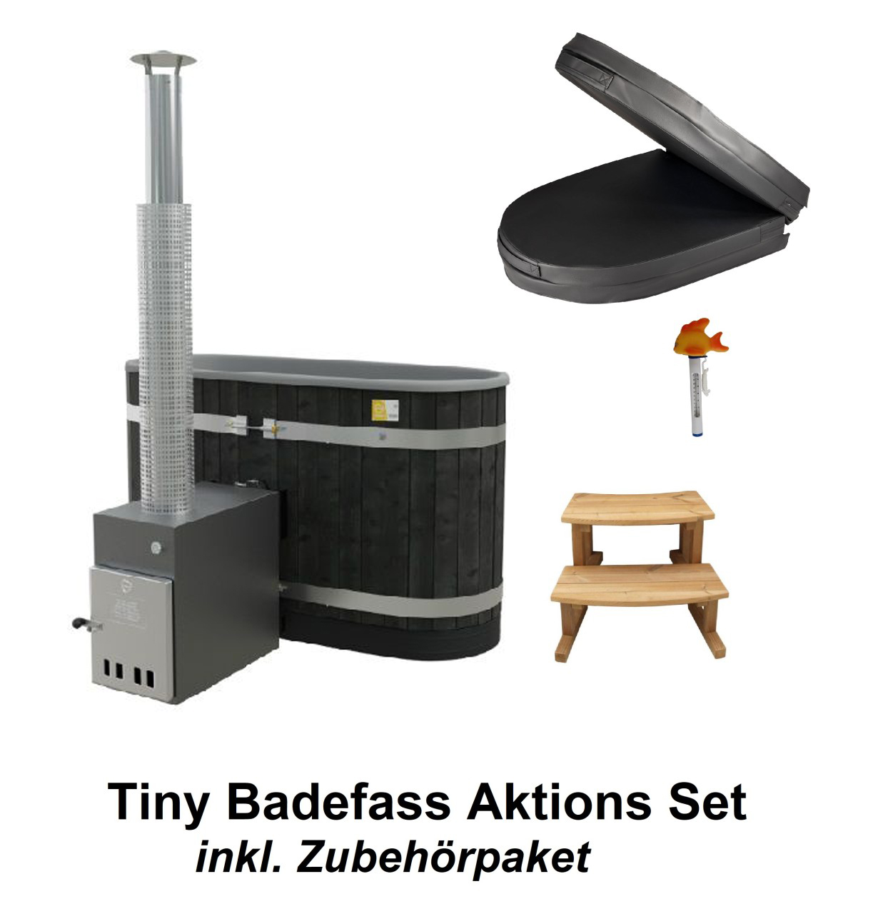 Kunststoff Badefass Annex Tiny S Thermoholz Deep Black - Aktionspaket