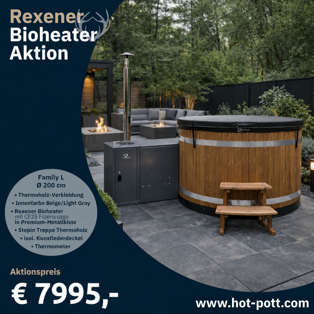 Badefass Family L (Ø 200 cm) mit Rexener Bioheater - Aktionspaket