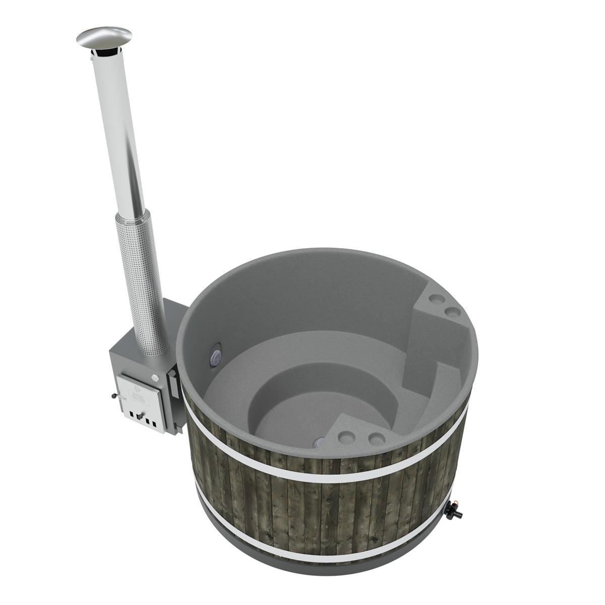 Kunststoff Hottub Family Tub M (Ø 170 cm) Fichte (Kohleschwarz gebeizt)