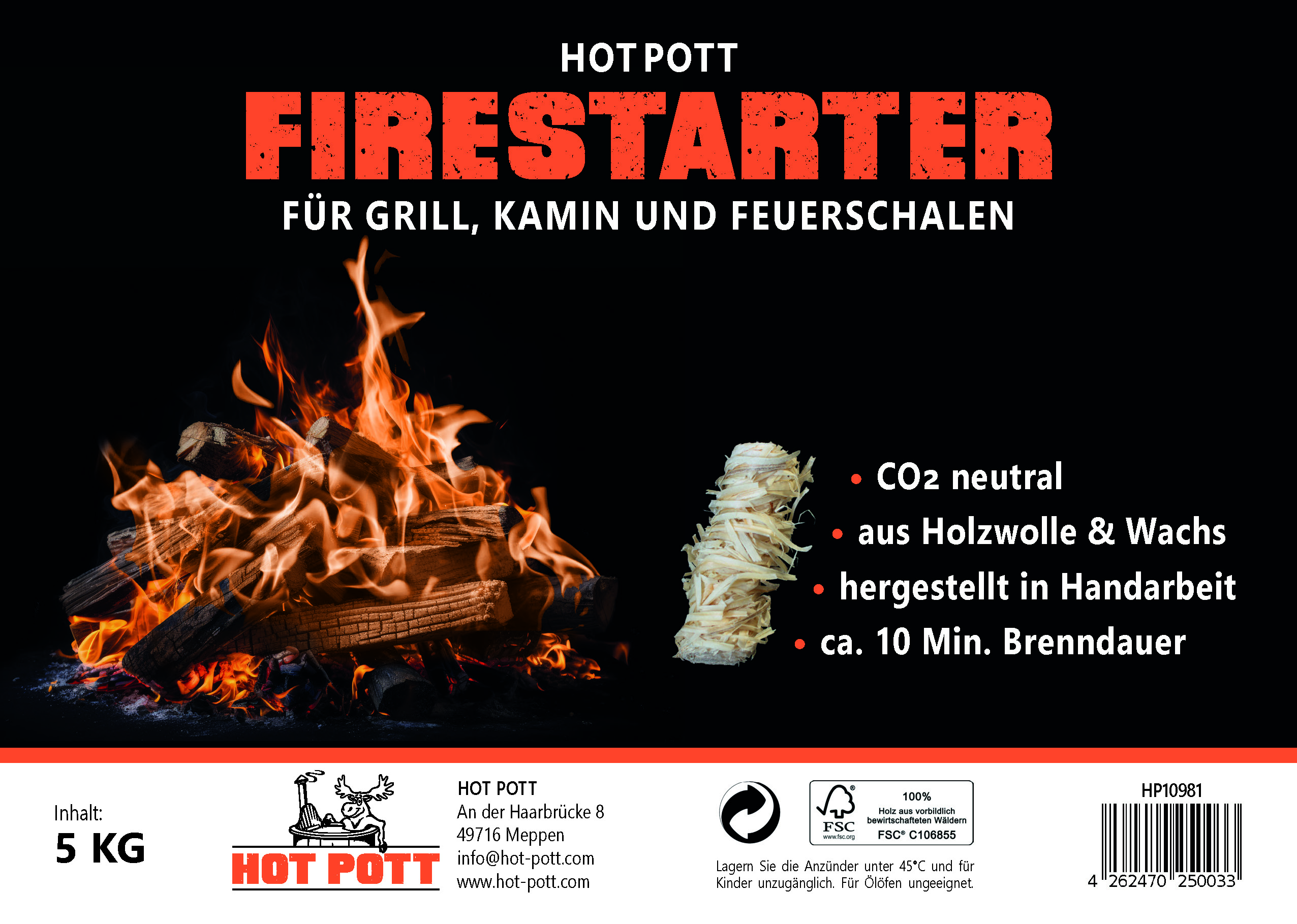 HOT POTT Firestarter - Grill und Kaminanzünder 5 kg