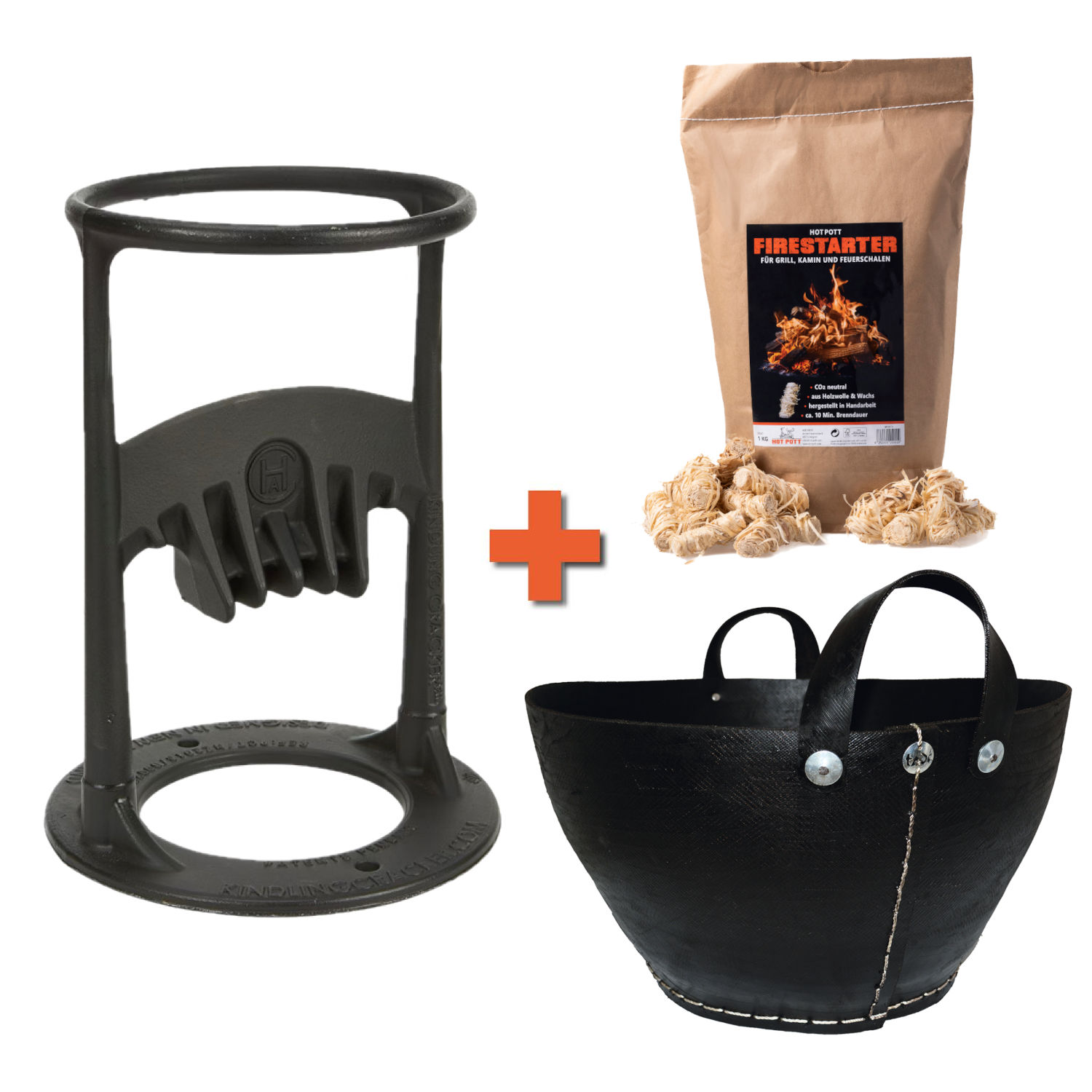 Set Holzspalter Kindling Cracker & Tadé Holzkorb & Firestarter 1kg