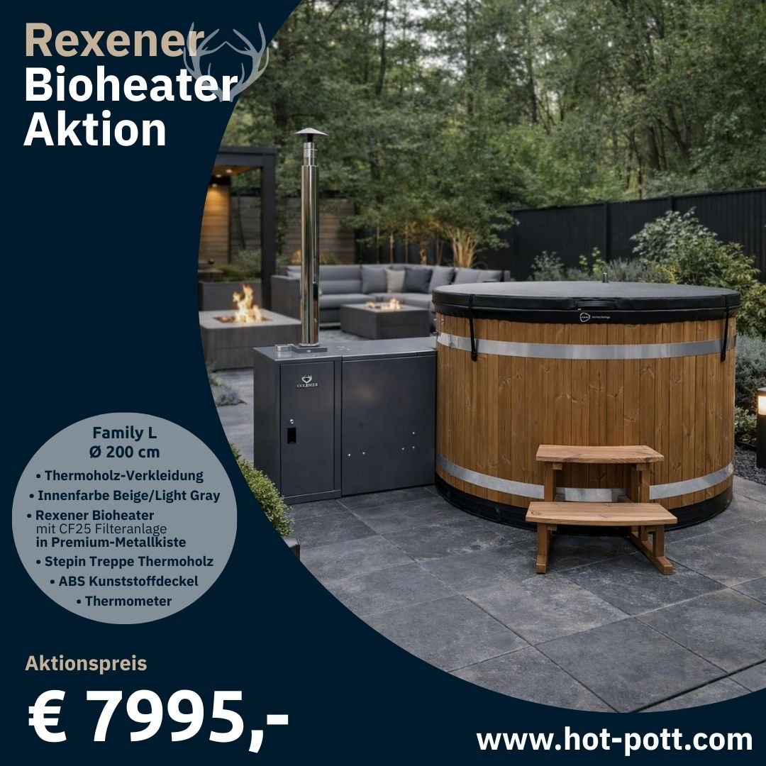 Badefass Family L (Ø 200 cm) mit Rexener Bioheater - Aktionspaket