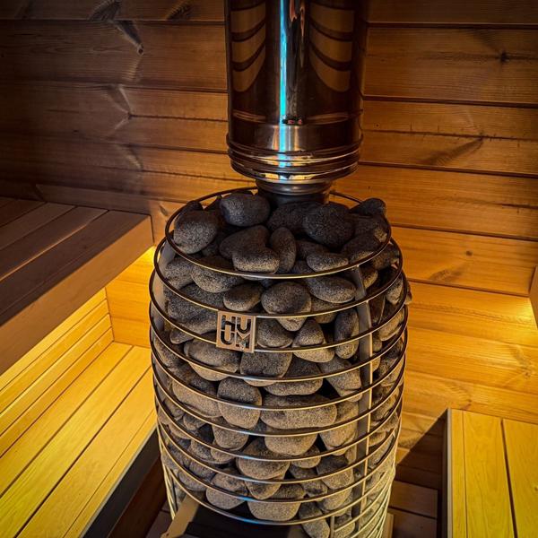 Thermoholz Fass Sauna Ø 2,25 m x 2,60 m inkl. Holzofen HUUM Flow Mini