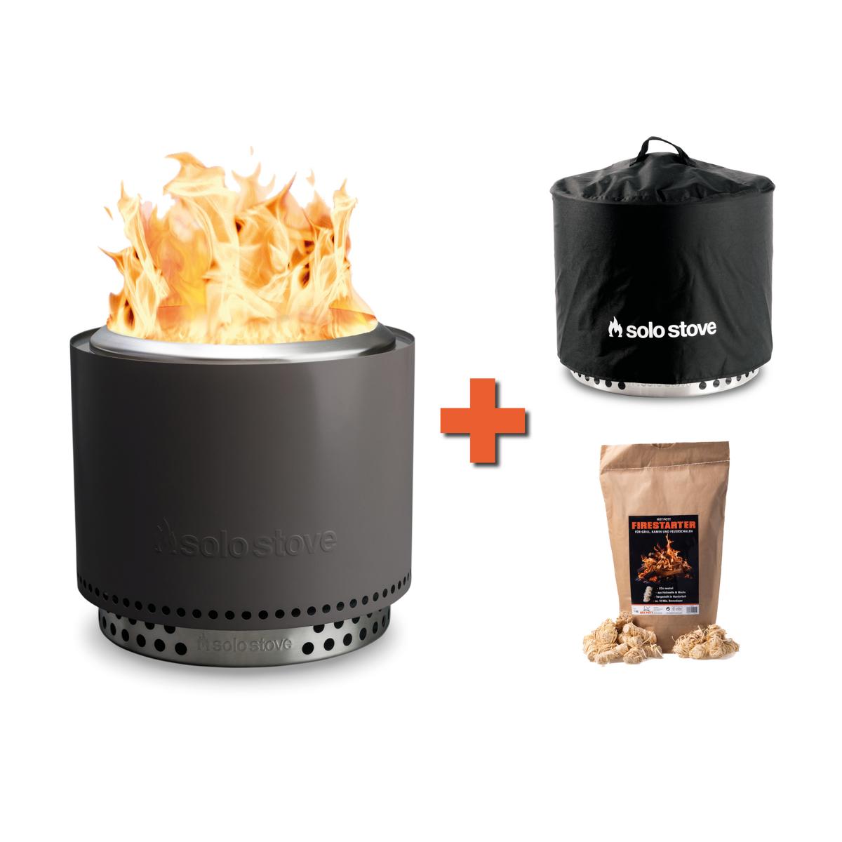 Solo Stove Outdoor-Bundle inkl. Bonfire 2.0 in Ash mit Standfuß, Tragetasche, Schutzabdeckung & 1 kg FIRESTARTER