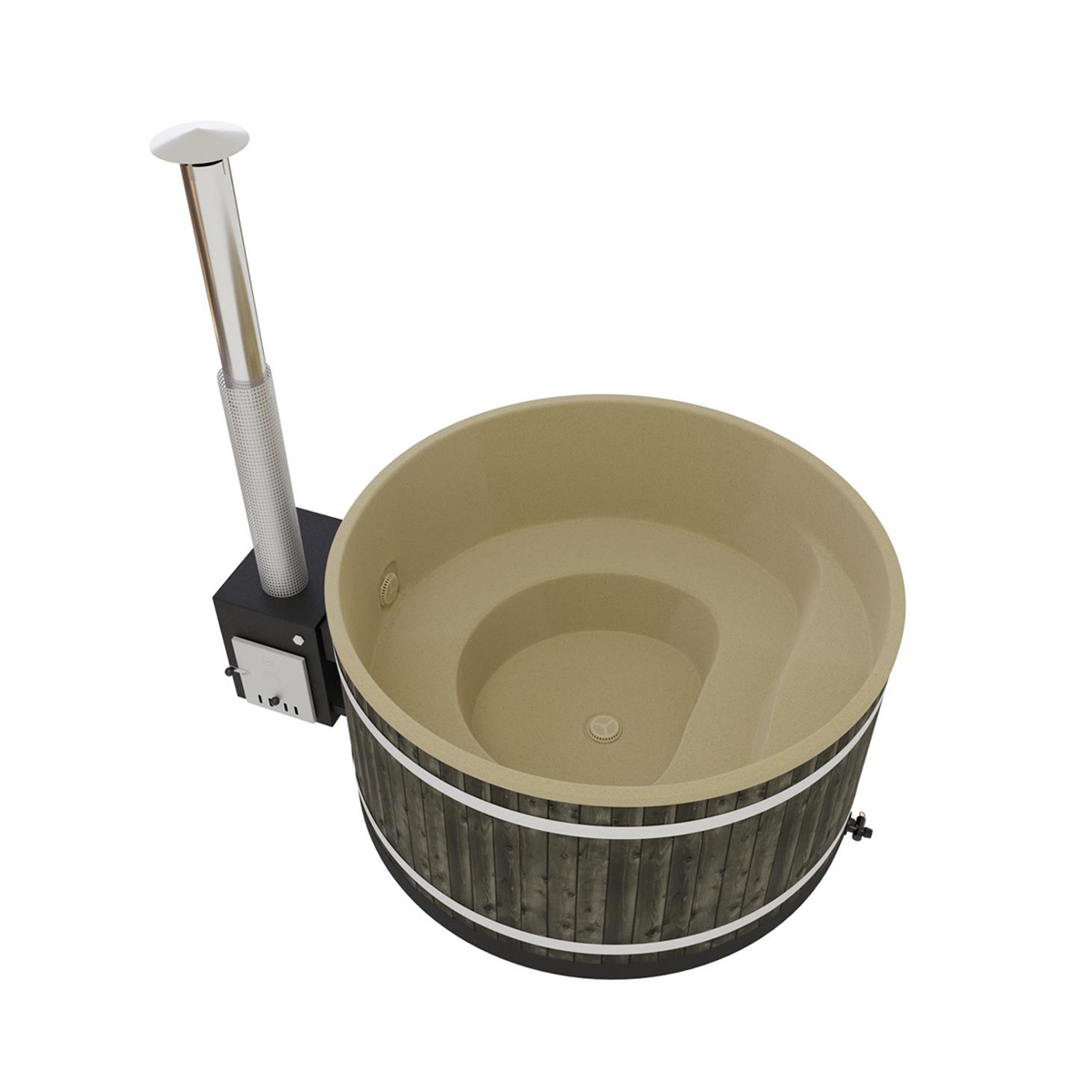 Kunststoff Badefass Family L (Ø 200 cm) Fichte (Kohleschwarz gebeizt)