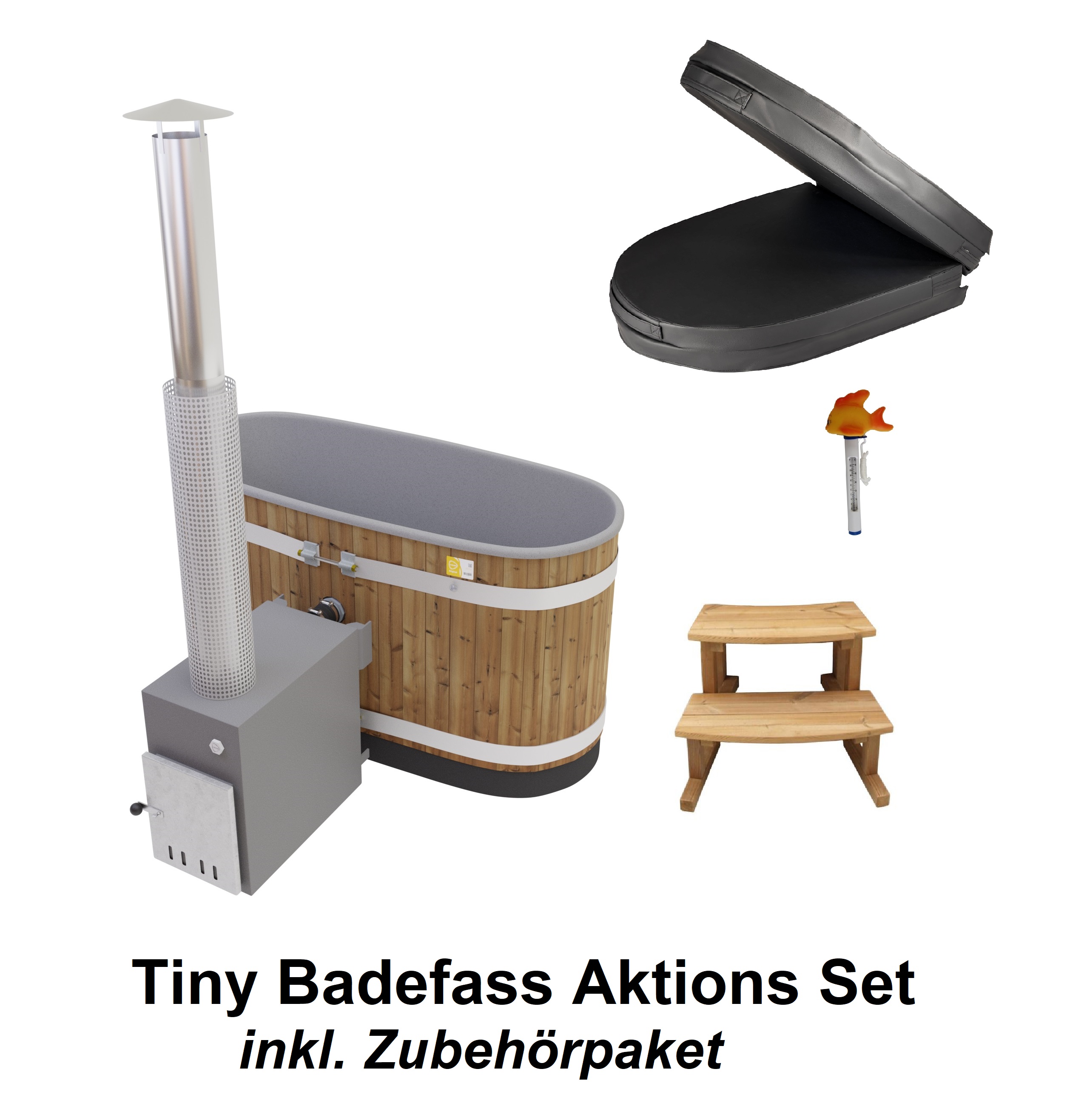 Kunststoff Badefass Tiny S Thermoholz - Aktionspaket