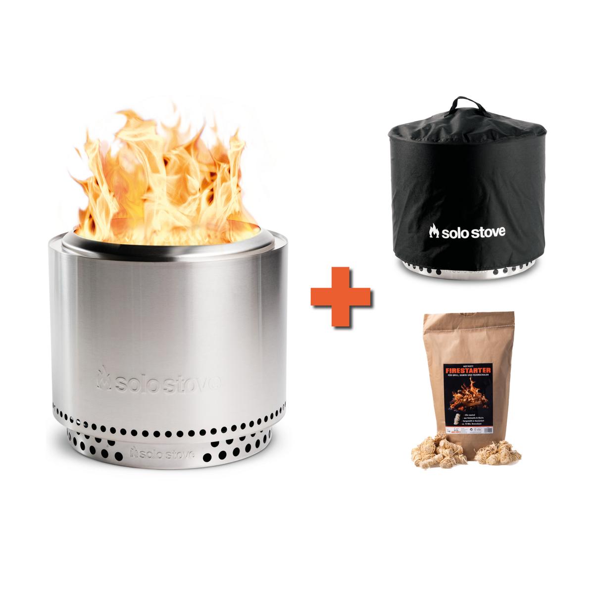 Solo Stove Outdoor-Bundle inkl. Bonfire 2.0 mit Standfuß, Tragetasche, Schutzabdeckung & 1 kg FIRESTARTER